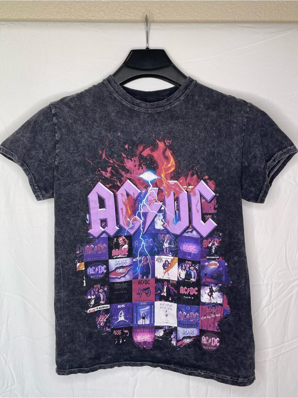 AC/DC Graphic T-Shirt Small | Gray Black Acid Wash Official Merch